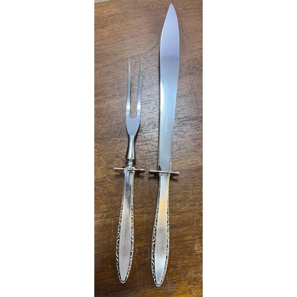 Vintage Lace Point by Lunt Sterling Silver Steak Carving Set 2pc - Picture 2 of 9